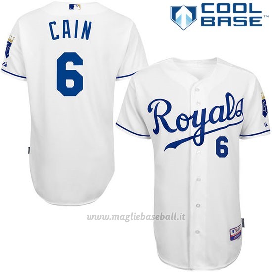 Maglia Baseball Uomo Kansas City Royals Lorenzo Cain 1ª6300 Giocatore Bianco Cool Base
